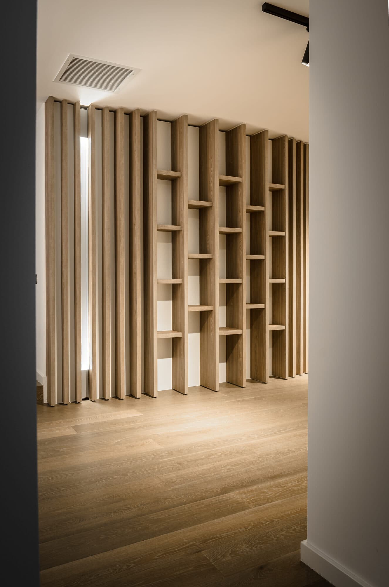 Furniture detail — bespoke wooden shelving