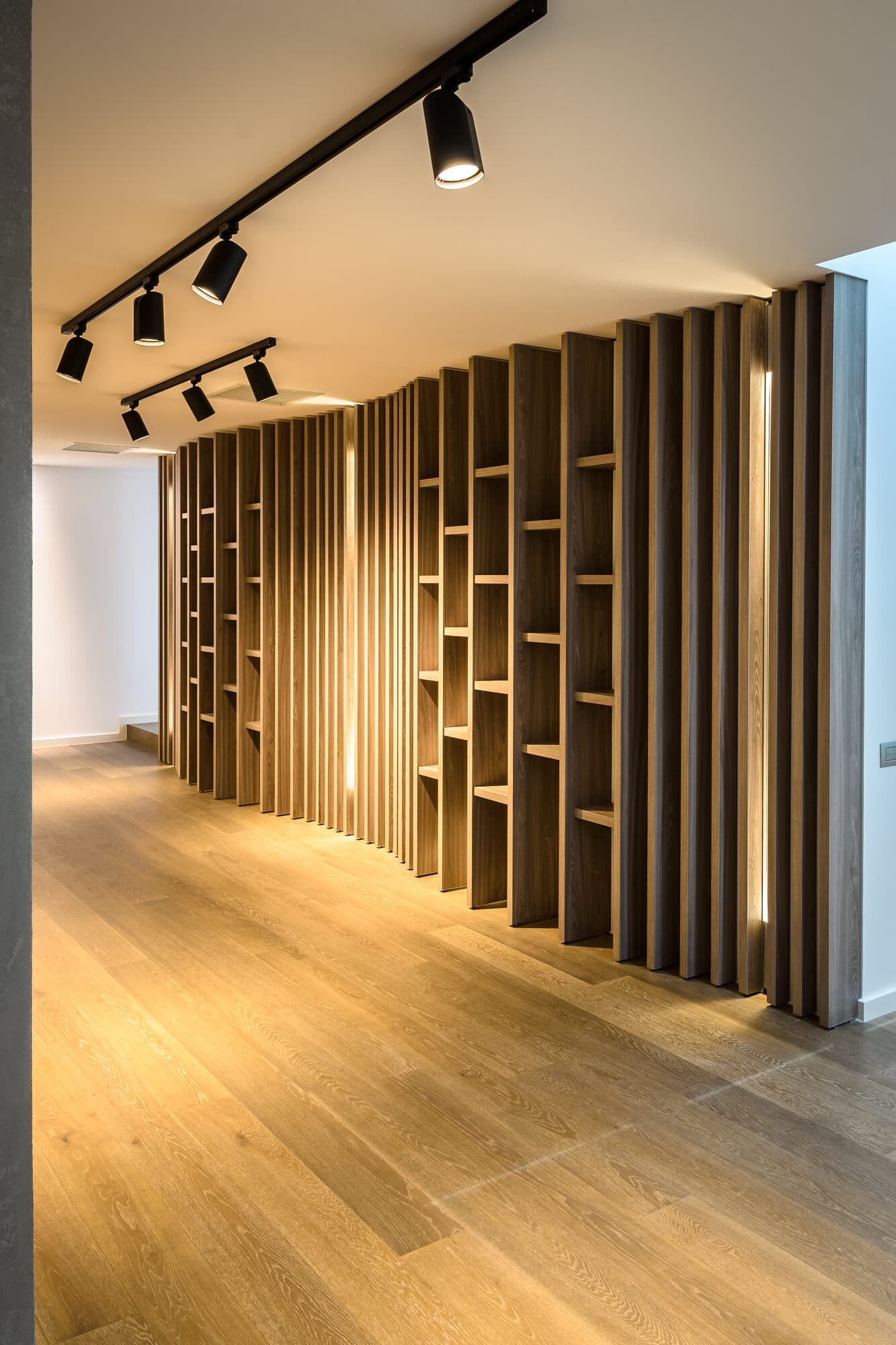 Build detail — solid wood slat wall